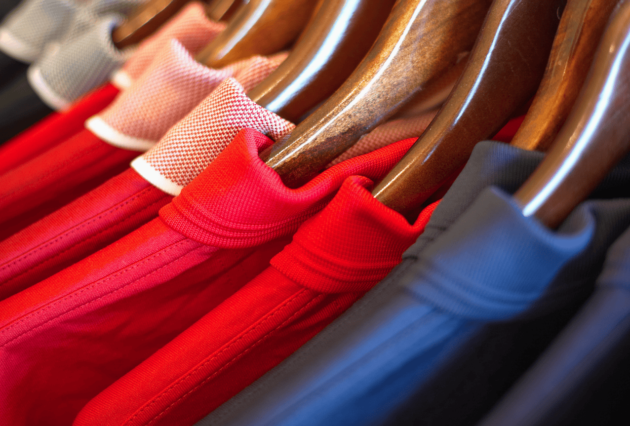Closeup of Golf Shirts on a hanger